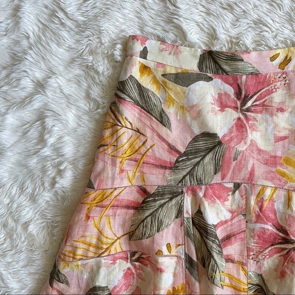 Joie Skirt Radhiya High-Low Ruffle Printed 100% Linen Tropical Print Pink 4 - Picture 5 of 10